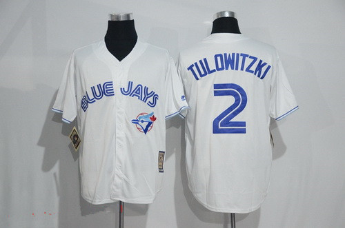 Men’s Toronto Blue Jays #2 Troy Tulowitzki White Majestic Cool Base Cooperstown Collection Jersey
