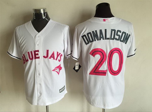 Men’s Toronto Blue Jays #20 Josh Donaldson White With Pink 2016 Mother’s Day Baseball Cool Base Jersey