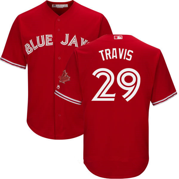 Men’s Toronto Blue Jays #29 Devon Travis Red Stitched MLB 2017 Majestic Cool Base Jersey