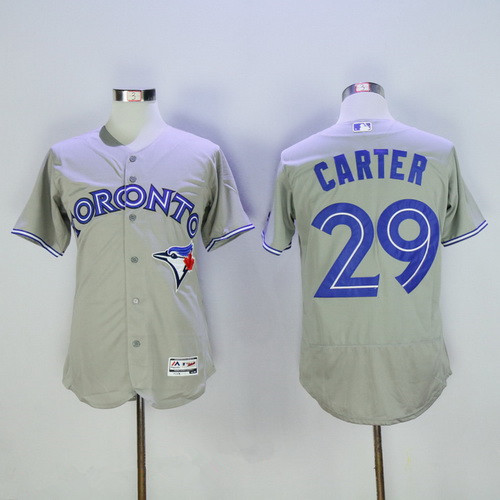 Men’s Toronto Blue Jays #29 Joe Carter Retired Gray Road Stitched MLB 2016 Majestic Flex Base Jersey