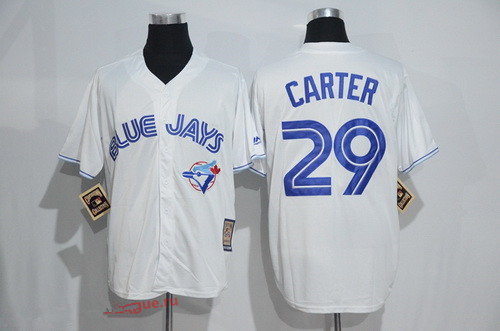 Men’s Toronto Blue Jays #29 Joe Carter White Majestic Cool Base Cooperstown Collection Player Jersey