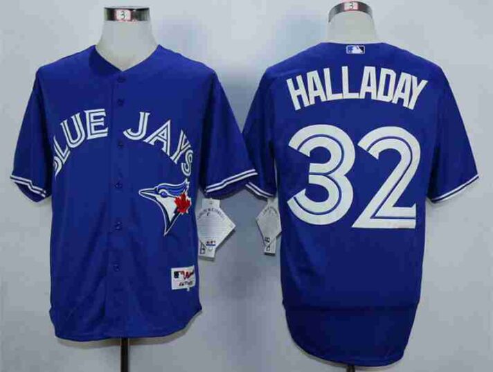 Men’s Toronto Blue Jays #32 Roy Halladay Blue Cool Base Jersey