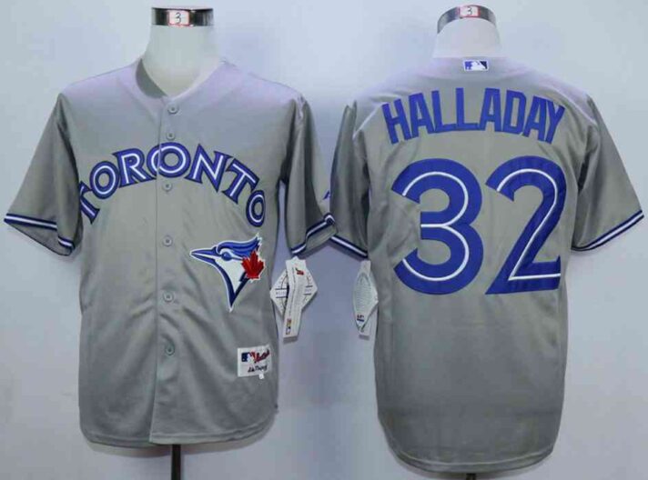 Men’s Toronto Blue Jays #32 Roy Halladay Grey Cool Base Jersey