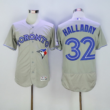 Men’s Toronto Blue Jays #32 Roy Halladay Retired Gray 2016 Flexbase Majestic Baseball Jersey