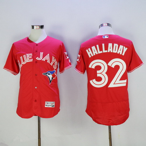 Men’s Toronto Blue Jays #32 Roy Halladay Retired Red Stitched MLB 2016 Majestic Flex Base Jersey