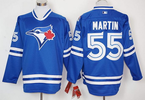 Men’s Toronto Blue Jays #55 Russell Martin Blue Alternate Long Sleeve Baseball Jersey