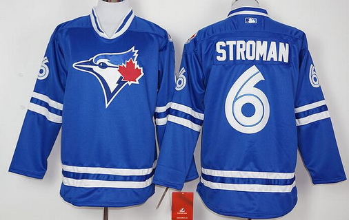 Men’s Toronto Blue Jays #6 Marcus Stroman Blue Alternate Long Sleeve Baseball Jersey