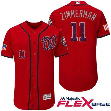 Men’s Washington Nationals #11 Ryan Zimmerman Red Stars & Stripes Fashion Independence Day Stitched MLB Majestic Flex Base Jersey