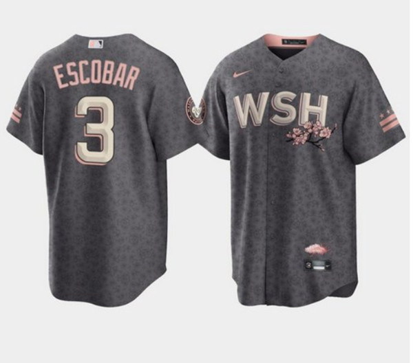 Men’s Washington Nationals #3 Alcides Escobar 2022 Grey City Connect Cherry Blossom Cool Base Stitched Jersey