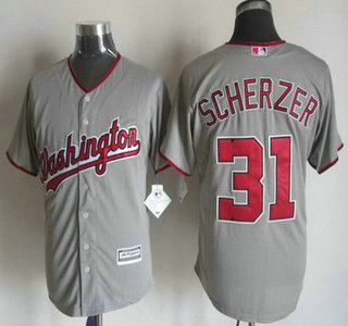 Men’s Washington Nationals #31 Max Scherzer Away Gray 2015 MLB Cool Base Jersey