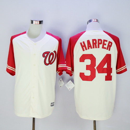Men’s Washington Nationals #34 Bryce Harper Cream Exclusive 2015 MLB Cool Base Jersey