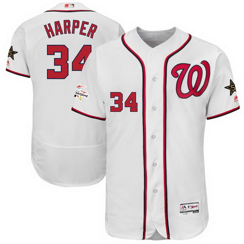 Men’s Washington Nationals #34 Bryce Harper Majestic White 2017 MLB All-Star Game Worn Stitched MLB Flex Base Jersey