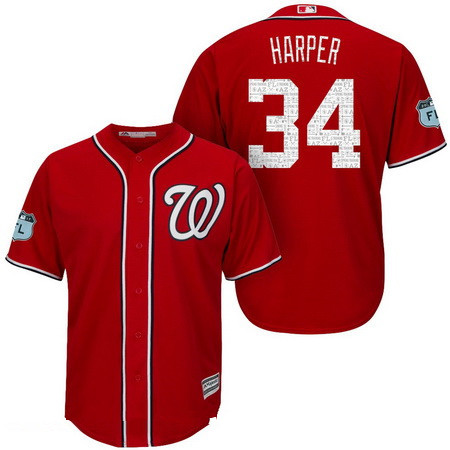 Men’s Washington Nationals #34 Bryce Harper Red 2017 Spring Training Stitched MLB Majestic Cool Base Jersey