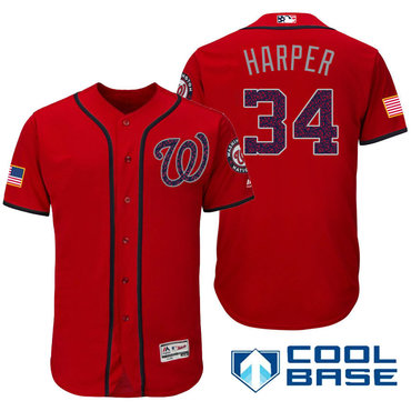 Men’s Washington Nationals #34 Bryce Harper Red Stars & Stripes Fashion Independence Day Stitched MLB Majestic Cool Base Jersey