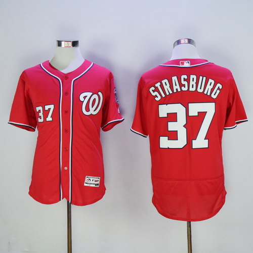 Men’s Washington Nationals #37 Stephen Strasburg Red 2016 Flexbase Majestic Baseball Jersey