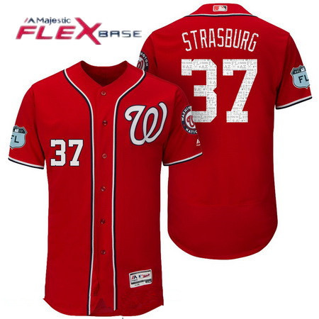 Men’s Washington Nationals #37 Stephen Strasburg Red 2017 Spring Training Stitched MLB Majestic Flex Base Jersey