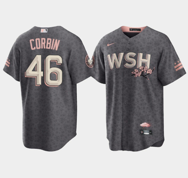 Men’s Washington Nationals #46 Patrick Corbin 2022 Grey City Connect Cherry Blossom Cool Base Stitched Jersey