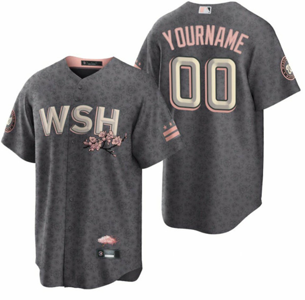 Men’s Washington Nationals Active Player Custom 2022 Grey City Connect Cherry Blossom Cool Base Stitched Jersey