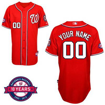 Men’s Washington Nationals Authentic Personalized Alternate Red Jersey With Commemorative 10th Anniversary Patch