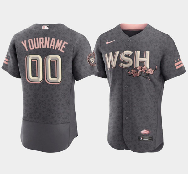 Men’s Washington Nationals Customized 2022 Gray City Connect Cherry Blossom Flex Base Stitched Baseball Jersey