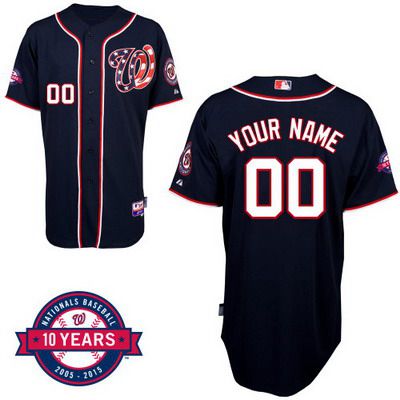 Men’s Washington Nationals Personalized Alternate Navy Blue Jersey With Commemorative 10th Anniversary Patch