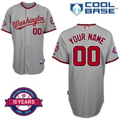 Men’s Washington Nationals Personalized Road Jersey With  Commemorative 10th Anniversary Patch