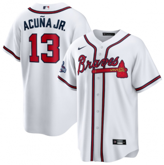 Men’s White Atlanta Braves #13 Ronald Acuna Jr. 2021 World Series Champions Cool Base Stitched Jersey