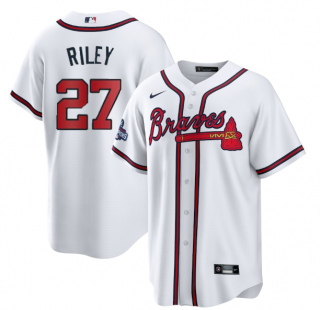 Men’s White Atlanta Braves #27 Austin Riley 2021 World Series Champions Cool Base Stitched Jersey