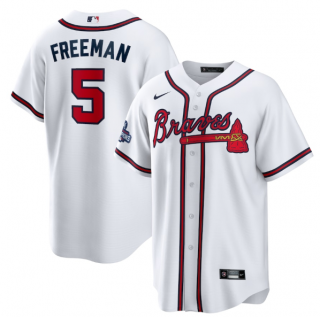 Men’s White Atlanta Braves #5 Freddie Freeman 2021 World Series Champions Cool Base Stitched Jersey