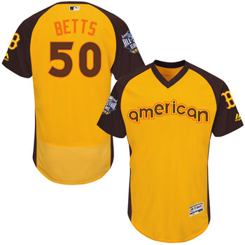 Mookie Betts Gold 2016 All-Star Jersey – Men’s American League Boston Red Sox #50 Flex Base Majestic MLB Collection Jersey