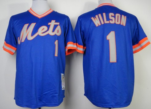 New York Mets #1 Mookie Wilson 1983 Blue Throwback Jersey