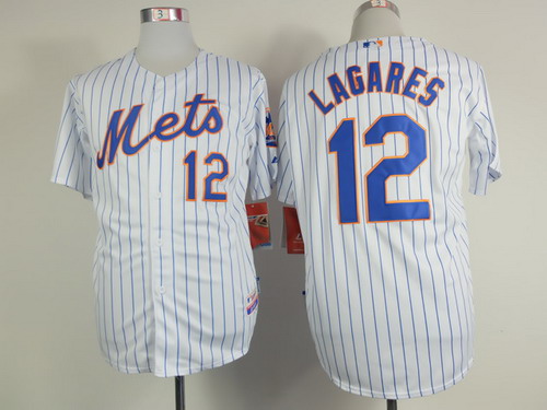 New York Mets #12 Juan Lagares White Pinstripe Jersey