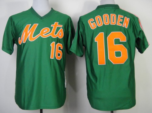 New York Mets #16 Dwight Gooden 1985 Green Throwback Jersey