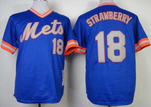 New York Mets #18 Darryl Strawberry 1983 Blue Throwback Jersey