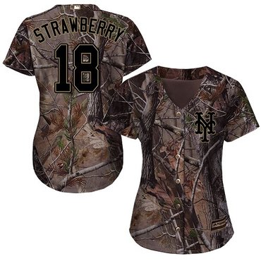 New York Mets #18 Darryl Strawberry Camo Realtree Collection Cool Base Women’s Stitched Baseball Jersey