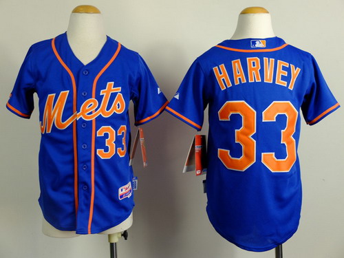 New York Mets #33 Matt Harvey Blue Kids Jersey