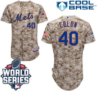 New York Mets #40 Bartolo Colon Camo Authentic Cool Base Jersey World Series Participant Patch