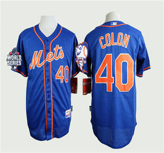 New York Mets #40 Bartolo Colon Royal Blue Orange Cool Base Jersey with World Series Participant Patch