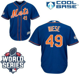 New York Mets #49 Jon Niese Royal Blue Orange Cool Base Jersey with 2015 World Series Participant Patch