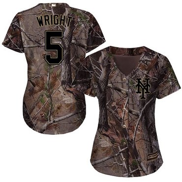 New York Mets #5 David Wright Camo Realtree Collection Cool Base Women’s Stitched Baseball Jersey