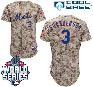 New York Mets Authentic #3 Curtis Granderson Camo 2015 World Series Patch Jersey