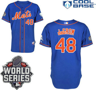 New York Mets Authentic #48 Jacob deGrom Alternate Home Blue Orange Jersey with 2015 World Series Patch