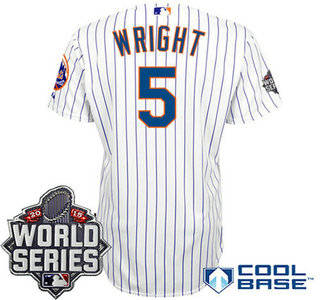 New York Mets Authentic #5 David Wright Home White Pinstripe 2015 World Series Patch Jersey