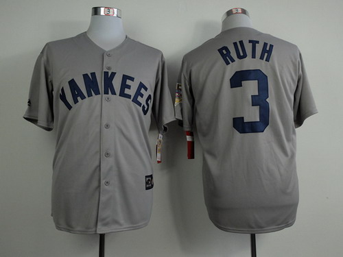 New York Yankees #3 Babe Ruth Gray 75TH Patch Jersey