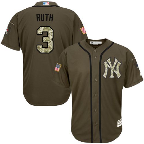 New York Yankees #3 Babe Ruth Green Salute to Service Stitched MLB Jersey