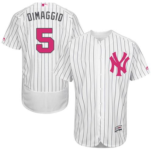 New York Yankees #5 Joe DiMaggio White Strip Flexbase Authentic Collection 2016 Mother’s Day Stitched MLB Jersey
