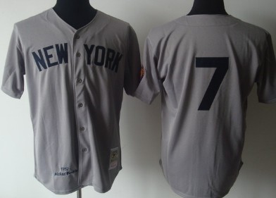 New York Yankees #7 Mickey Mantle 1951 Gray Wool Throwback Jersey