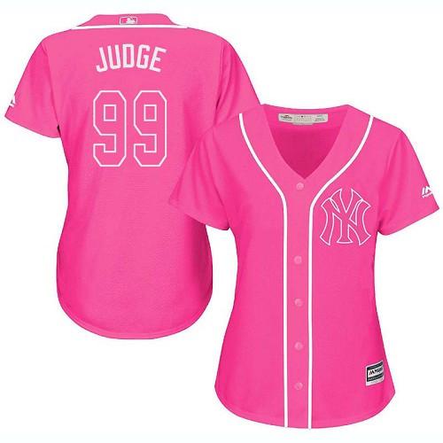 New York Yankees #99 Aaron Judge Pink Fashion Women’s Stitched MLB Jersey