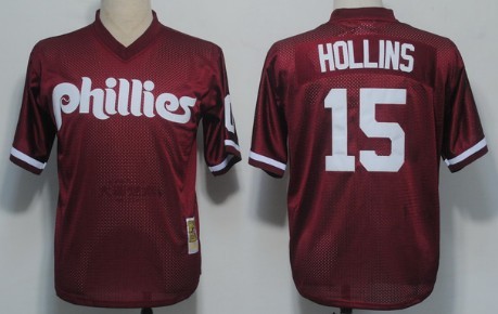 Philadelphia Phillies #15 Dave Hollins 1991 Mesh BP Red Throwback Jersey
