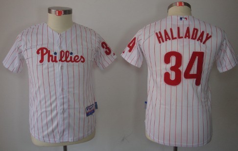 Philadelphia Phillies #34 Roy Halladay White Pinstripe Kids Jersey